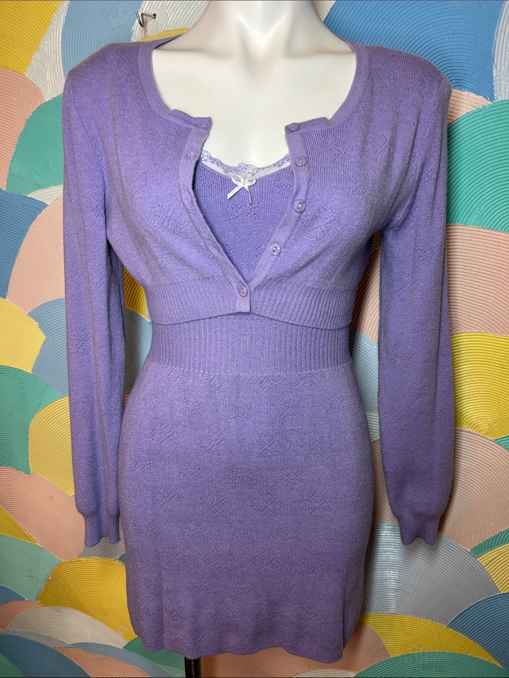 Sugar Thrillz Lilac Knit Two-Piece Dress Set - Women sz M